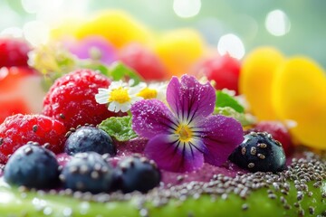 Close-Up of a Fresh Herbal Smoothie Bowl Topped with Chia Seeds for a Healthy and Vibrant Breakfast Delight