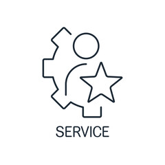 Man in a gear with a star. Exclusive service.Vector linear icon isolated on white background.