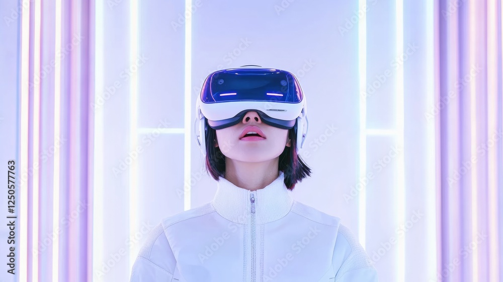 Fototapete futuristic vr collaboration young professional in innovative neon workspace for business advancement