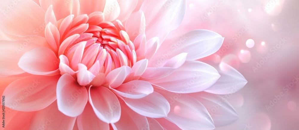 Sticker macro close up of delicate pink and white dahlia flower with soft focus background and gentle bokeh 