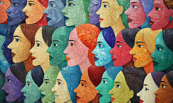 Celebrating diversity in women's empowerment through art community gallery mural series colorful environment side view social awareness