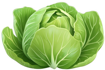 Fototapeta premium Fresh green cabbage close-up, vibrant leaves, isolated white background, healthy food ingredient, recipe illustration