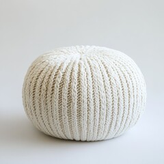 Cream Knitted Round Pouf Ottoman cozy   