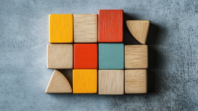 Colorful Wooden Blocks for Teaching Math Concepts Addition and Subtraction on a Gray Background