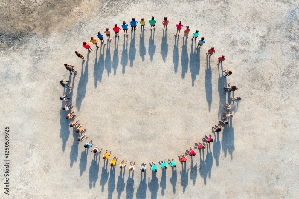 Aufkleber inclusive community healing aerial view of diverse circle formation with notebooks and water bottles