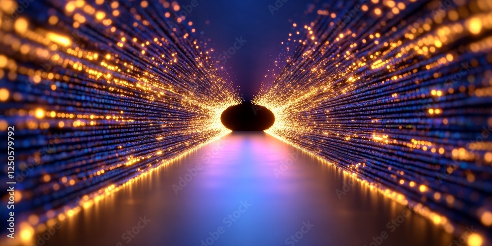 Aufkleber Neon Data Tunnel Futuristic Glowing Corridor with Digital Particles Tech Aesthetic for Cloud Computing in Modern Business Environments and Networking Solutions