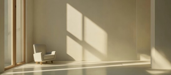 Fototapeta premium Minimalist interior design showcasing simple furniture and natural light with ample empty space for text and creative design elements