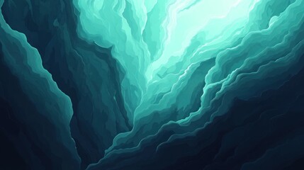 Abstract Deep Sea Ocean Blue Teal Waves Artistic Illustration