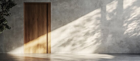 Minimalist Closed Door with Natural Light and Shadow Creating an Inviting Atmosphere in a Modern Space Suitable for Text Placement