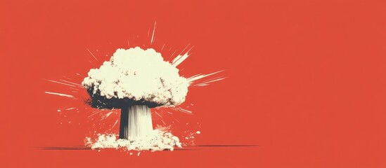 Minimalist illustration of a nuclear mushroom cloud on a vibrant red background designed for impactful messaging and communication.