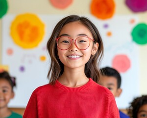 Colorful Interactive Education Young Asian Female Teacher Engaging Students with Creative Math Techniques in Modern Classroom - Dynamic Learning for Educational Content and Marketing