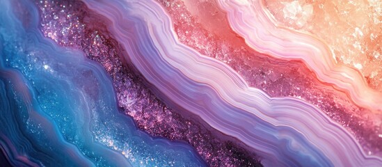 Fototapeta premium Colorful natural agate geode texture with layers and sparkles ideal for backgrounds and designs