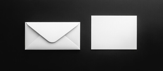 Minimalist white envelope and blank card on a monochrome background with space for customizable text or design elements