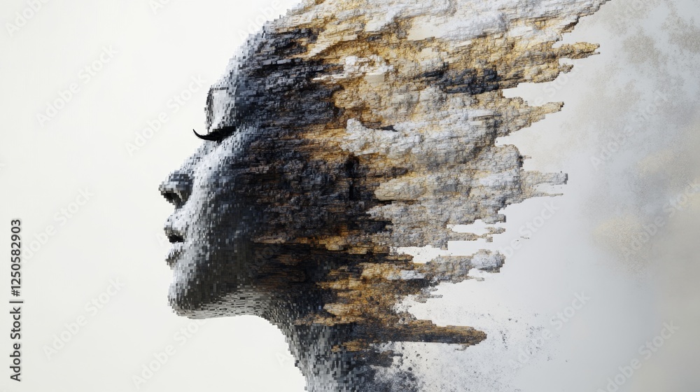 Poster evolving pixelated abstract art forms virtual space digital art immersive environment interactive vi