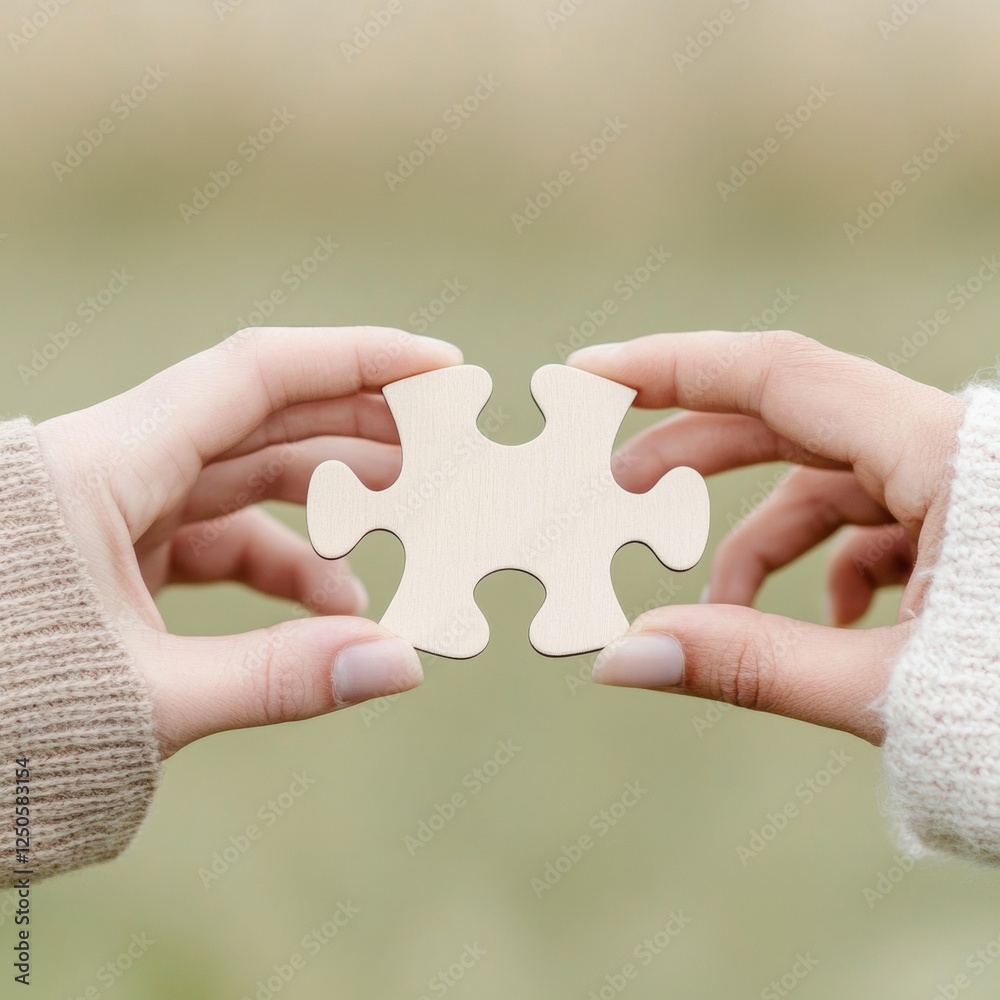 Aufkleber Modern Minimalism Close-Up of Puzzle Piece Connection in Cozy Knitwear Setting - Team Dynamics and Community Building for Business Collaboration Visuals