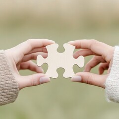 Modern Minimalism Close-Up of Puzzle Piece Connection in Cozy Knitwear Setting - Team Dynamics and Community Building for Business Collaboration Visuals