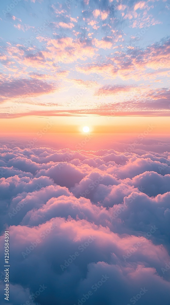 Wall mural earth day concept, tranquil sunrise over soft pink and blue clouds in a serene sky landscape