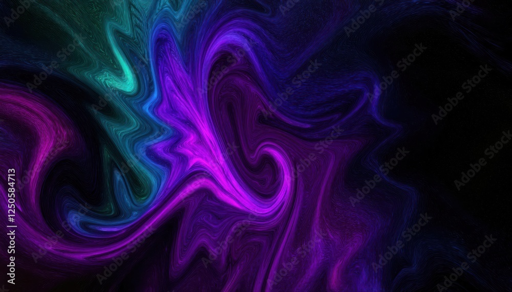 Poster abstract swirling purple and blue vortex in digital artwork with fluid patterns, cosmic background, 