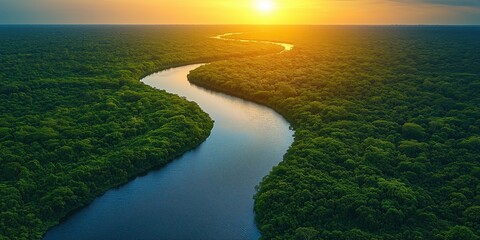 An aerial view showing a forest with a beautiful environment