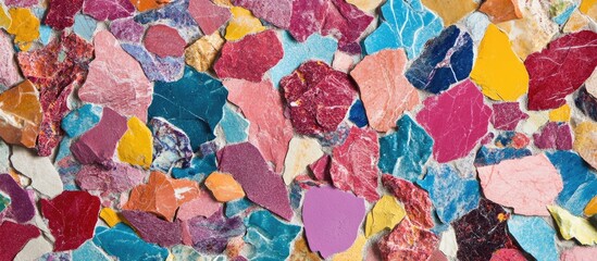 Vibrant multicolored natural marble chip plaster texture suitable for diverse design and architectural applications