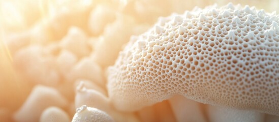 Fototapeta premium Mushrooms Macrolepiota procera close-up with soft lighting and textured surface highlighting natural beauty and unique design