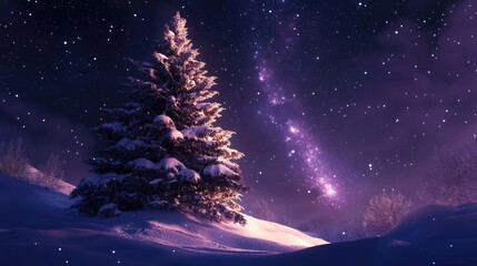 Enchanting Northern Lights Over Snowy Pine Tree in a Serene Winter Landscape