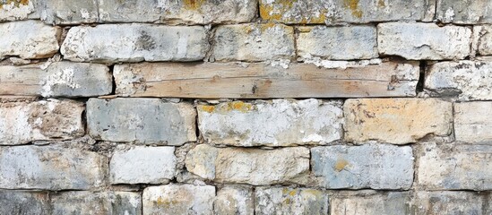 Fototapeta premium Weathered stone wall with rustic wooden plank background ideal for vintage or rustic themes in design and architecture projects.