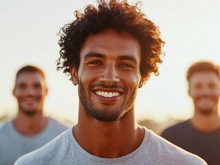 Obraz premium Sunlit Smiles A Documentary-Style Capture of Cross-Cultural Friendship in Outdoor Soccer - Fostering Social Connection and Inclusion in Community Sports