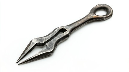 Obraz premium Vintage Metal Tool with Two Prongs on a Clean White Background Ideal for Sale or Display