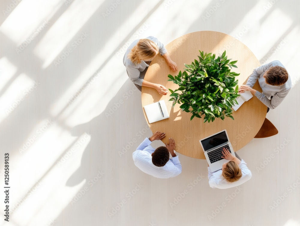 Leinwandbilder natural light collaborative workspace diverse team brainstorming with modern tech and wood elements 
