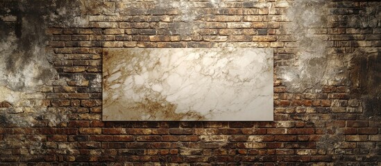 Fototapeta premium Old brick wall with blank marble slab ideal for backgrounds or textures in design projects and creative applications