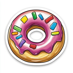 Colorful Donut with Frosting and Sprinkles on a White Background
