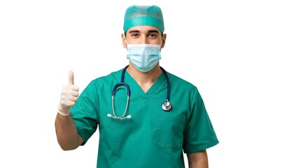 Doctor Giving Thumbs Up Wearing Mask and Scrubs