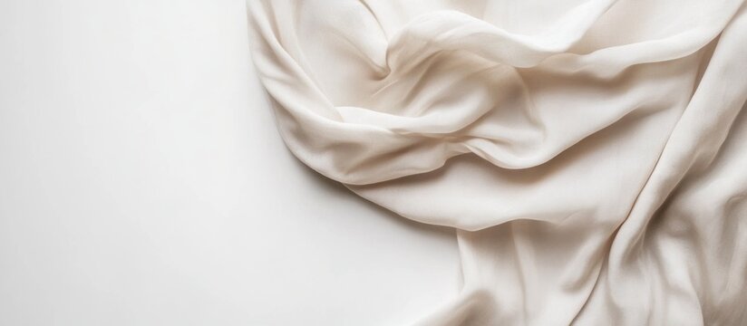 Elegant draped natural blouse fabric on a clean white background showcasing minimal style and texture for fashion and design concepts