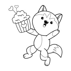 Valentine Day Coloring Page with cute husky