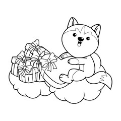 Valentine Day Coloring Page with cute husky