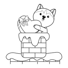 Valentine Day Coloring Page with cute husky