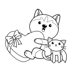 Obraz premium Valentine Day Coloring Page with cute husky