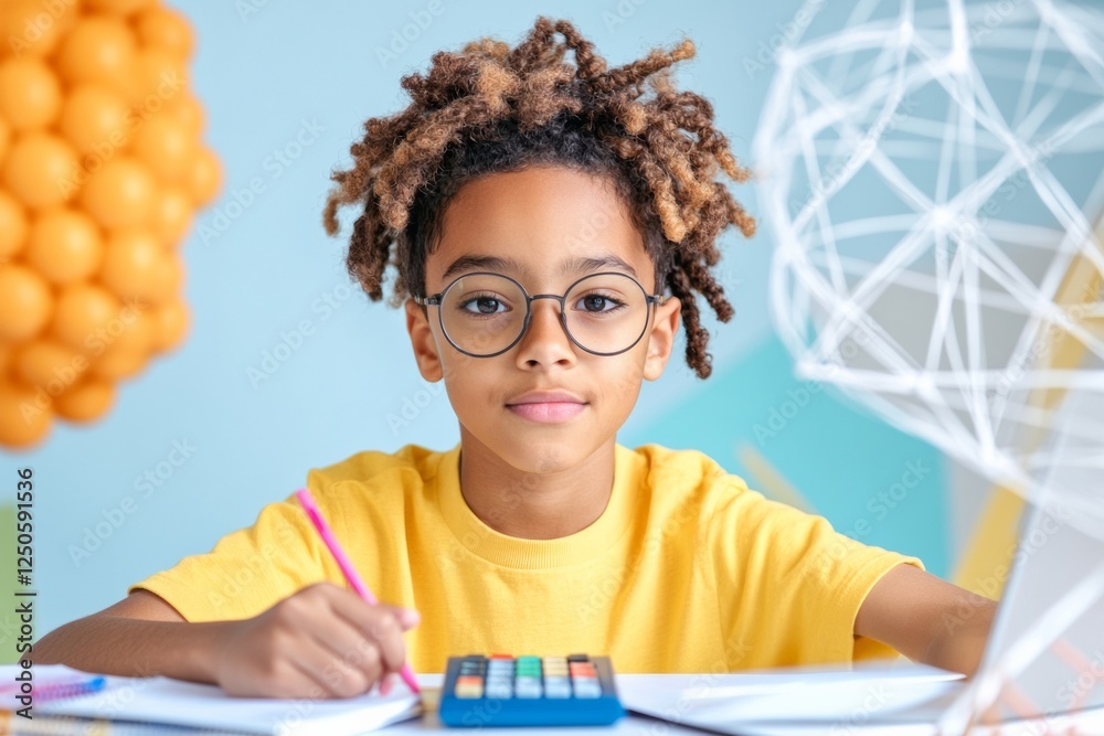 Poster vibrant math education diverse students engage in dynamic classroom with calculators and laptops - s