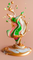 Abstract Gold Green Pink Paint Splash