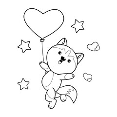 Valentine Day Coloring Page with cute husky
