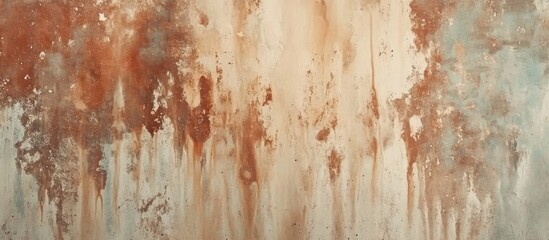 Weathered cement wall texture featuring water stains and organic color variations for use in design and artistic projects.