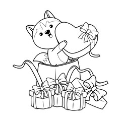 Valentine Day Coloring Page with cute husky