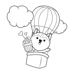 Valentine Day Coloring Page with cute husky