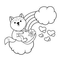 Valentine Day Coloring Page with cute husky