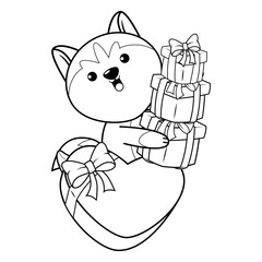 Valentine Day Coloring Page with cute husky