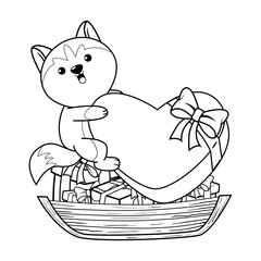 Valentine Day Coloring Page with cute husky