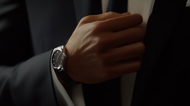 Elegant Wristwatch: A Close-Up of a Man Adjusting His Suit and Watch