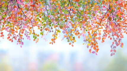 Colorful Autumn Leaves Hanging Branches Background