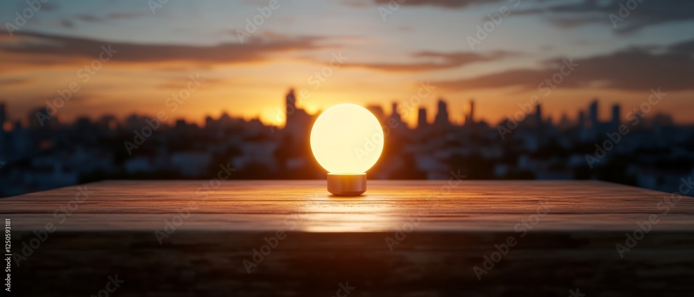 Poster Futuristic Tech Visualization Illuminated Globe on Sleek Urban Roof - Inspiring Data-Driven Innovation for Smart City Integration and Modern Architectural Impact